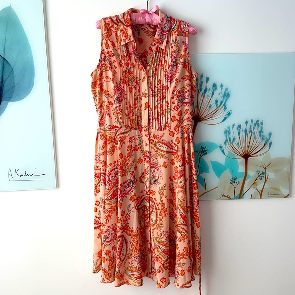 Nanette Lepore printed peach Pintuck dress